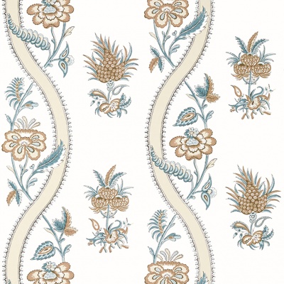Thibaut Ribbon Floral Wallpaper in Beige & Spa Blue